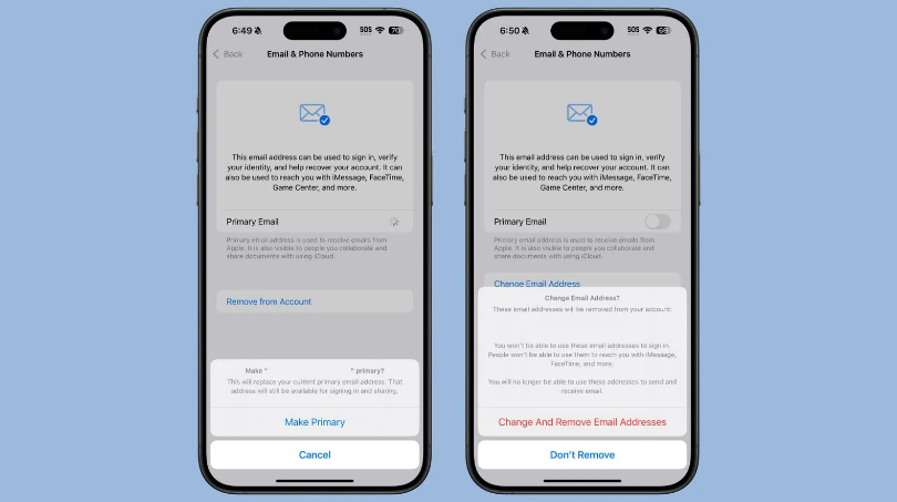施甸苹果手机维修分享苹果 iOS 18.1 支持设置“主要”邮箱地址并更改 iCloud 邮箱 